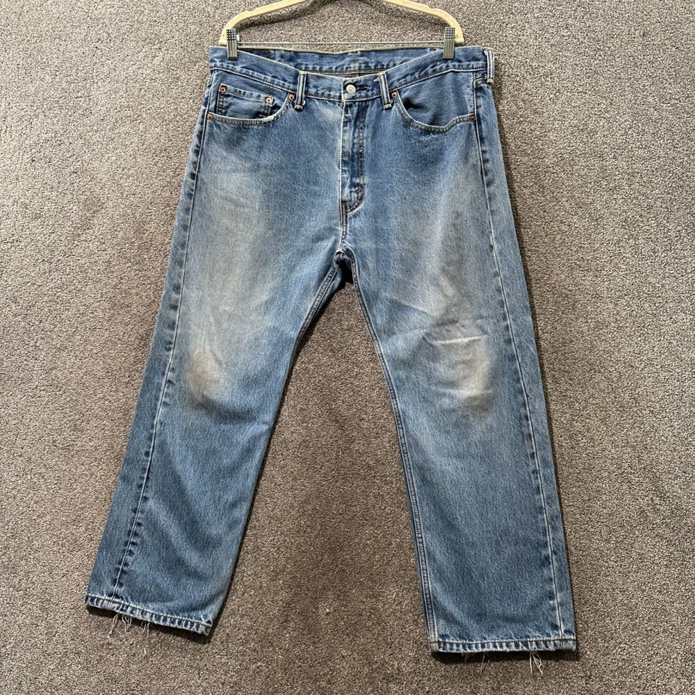 Levis 505 Jeans Regular Fit Straight Leg Jeans Men Blue Distressed Grunge Casual
